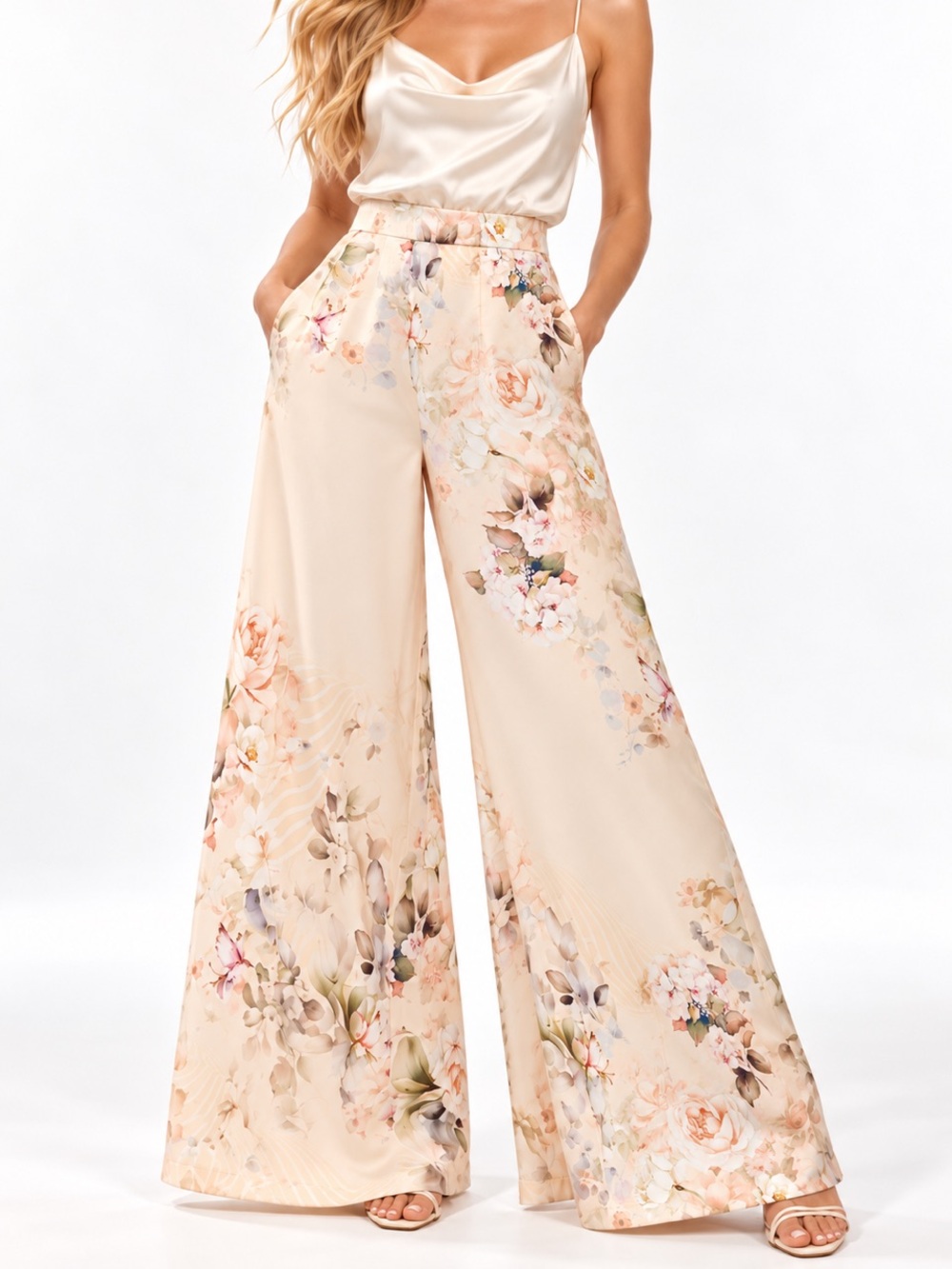 Alice + Olivia Floral Wide-Leg Palazzo Pants Garden Party Brunch